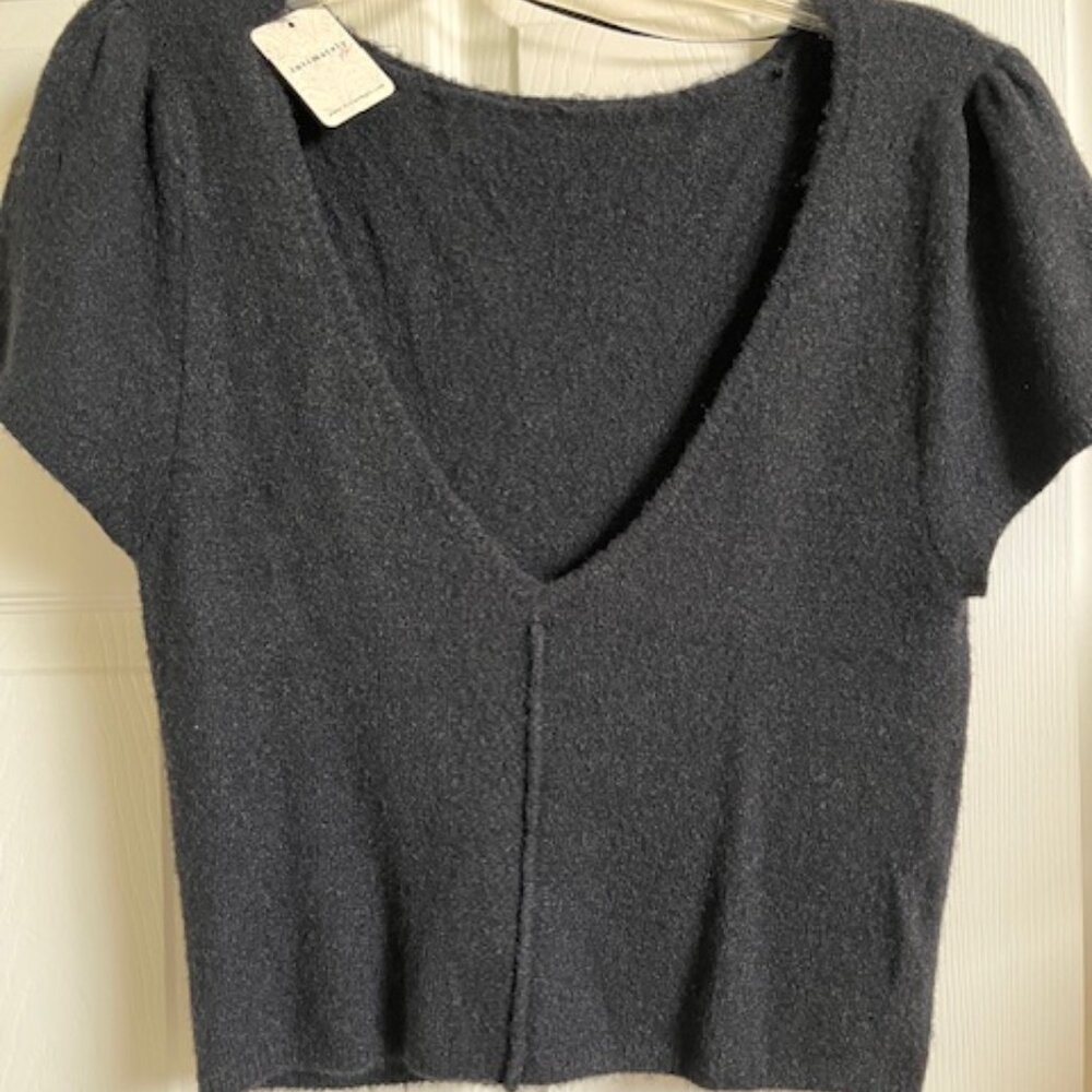 Free People Intimately Black Knit V-Neck Sweater